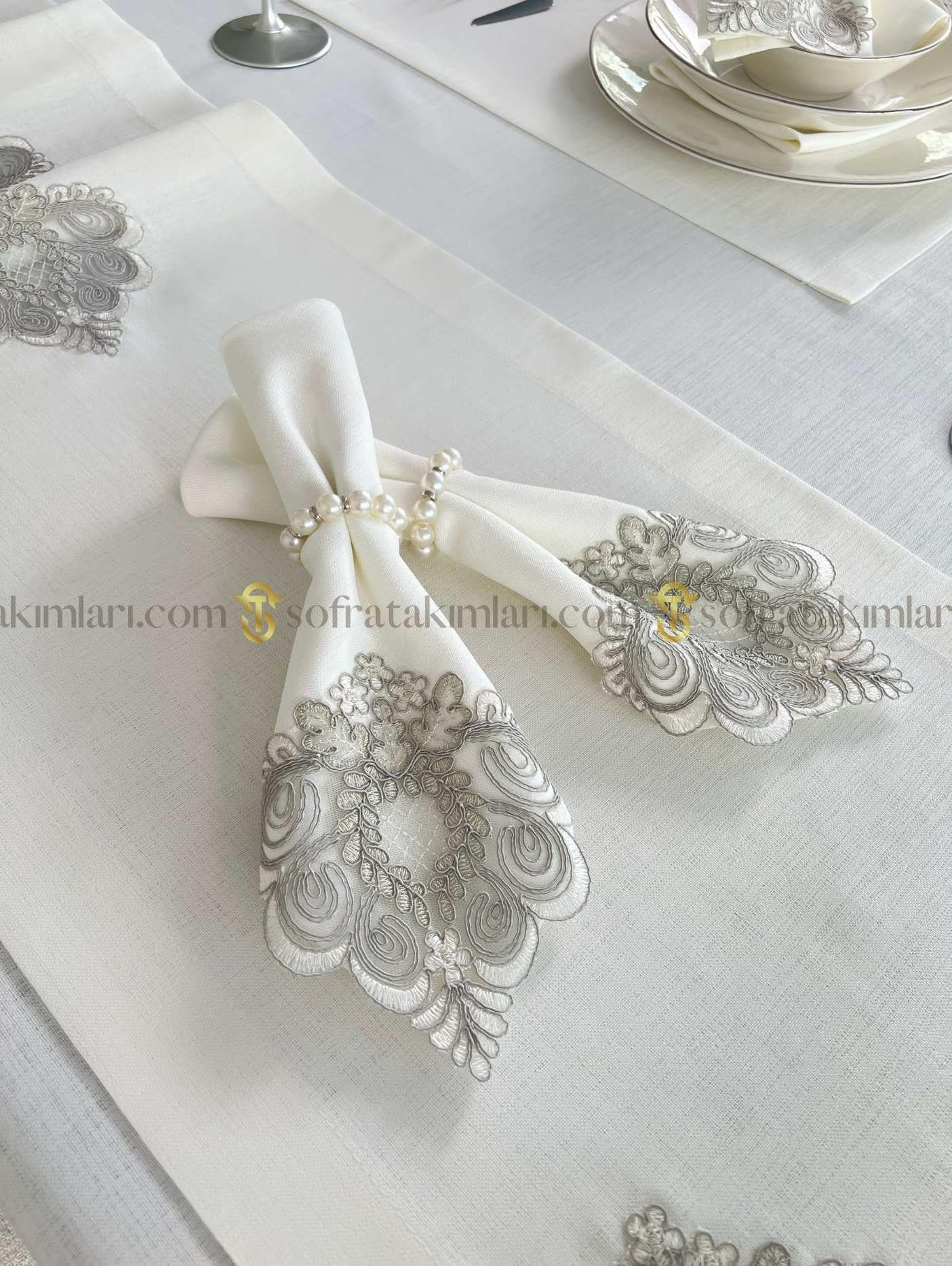 Valentino Model Eko Sofra Takımı - 38 Parça Amerikan Servisli Set - Kırık Beyaz Kumaş