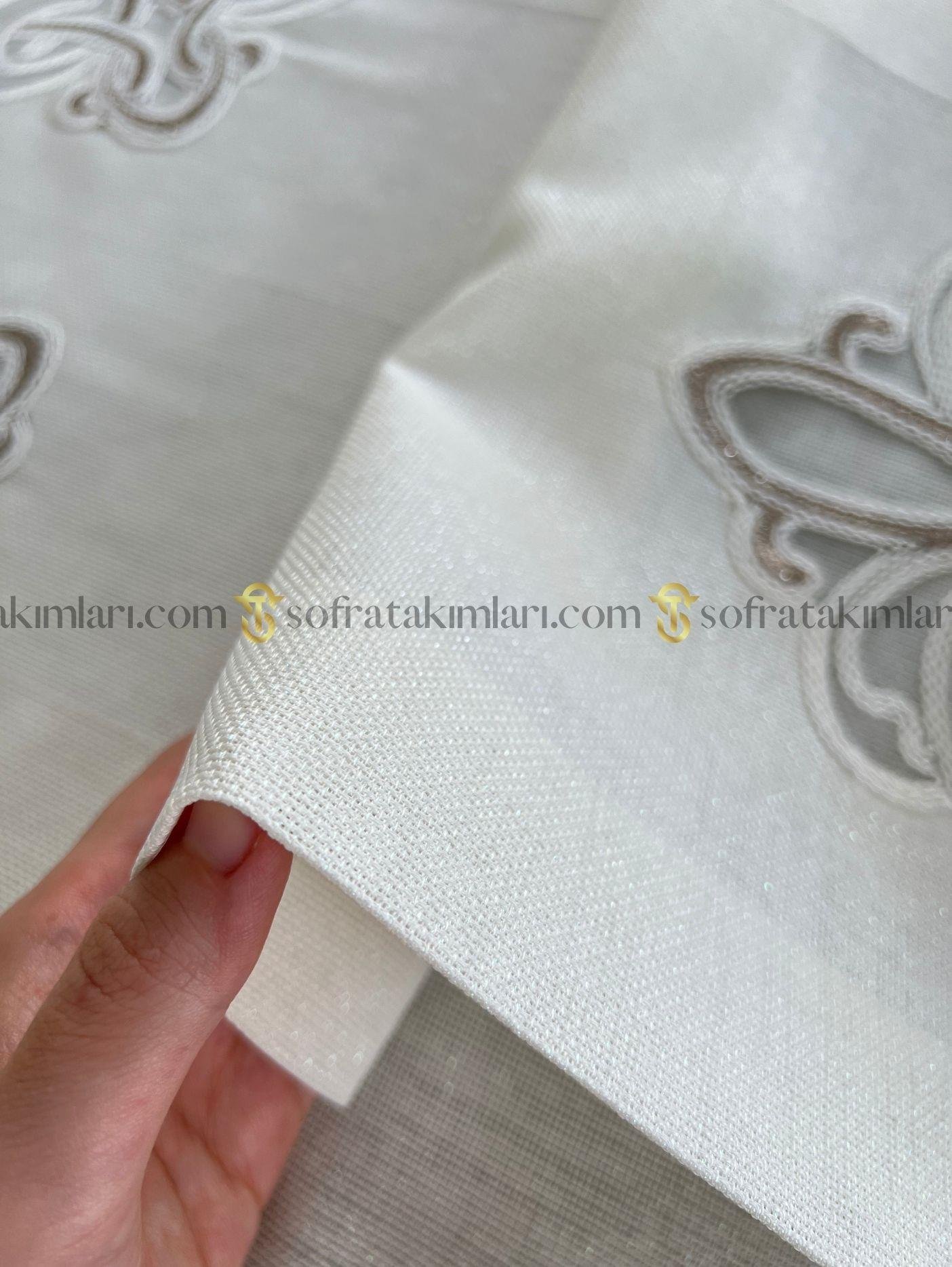 Viento Eko Masa Örtüsü Takımı - 38 Parça Amerikan Servisli Set - Işıltılı Kırık Beyaz Kumaş
