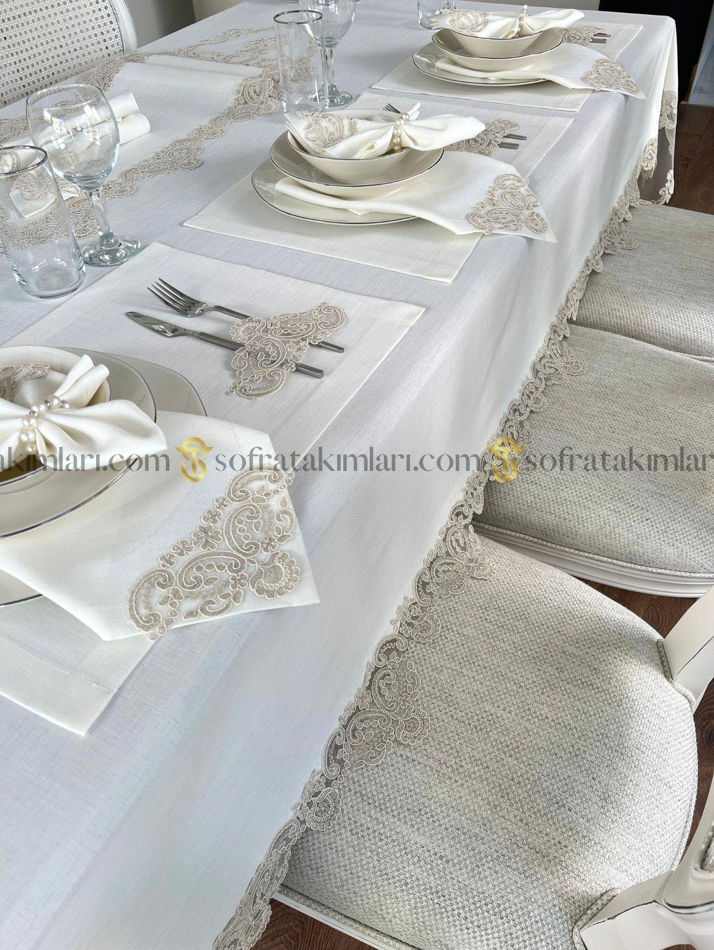 Vintage Lüx Sofra Takımı 38 Parça Cappucino Dantelli