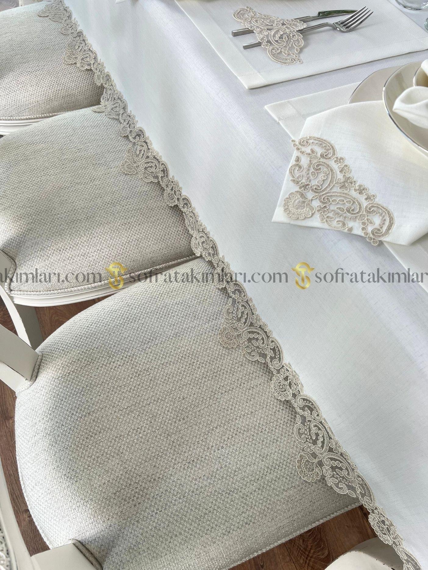 Vintage Lüx Sofra Takımı 38 Parça Cappucino Dantelli