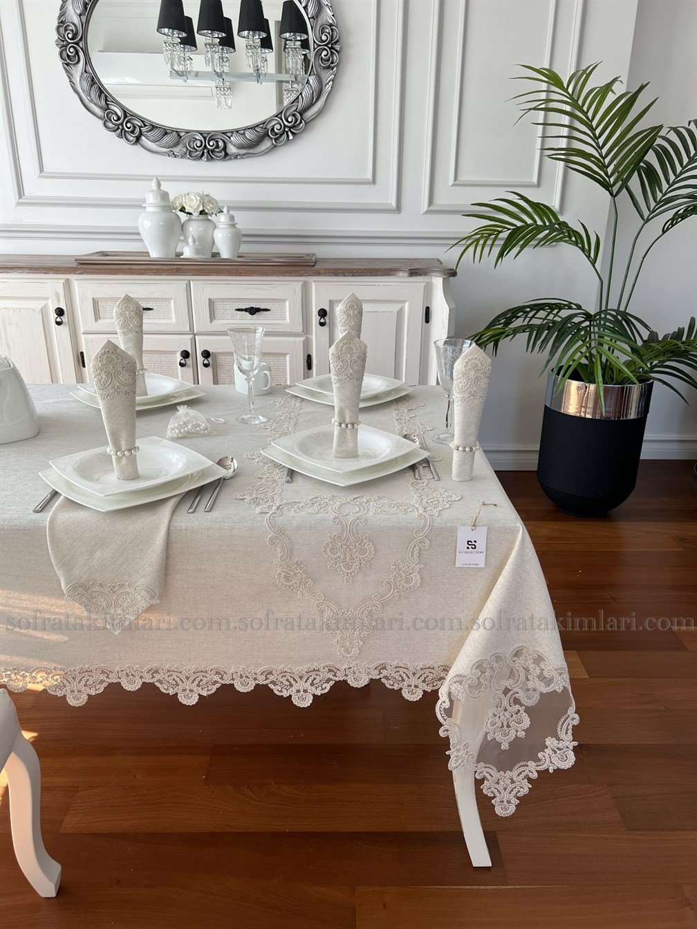 Vintage Lüx Sofra Takımı 38 Parça Taş Rengi Kumaş