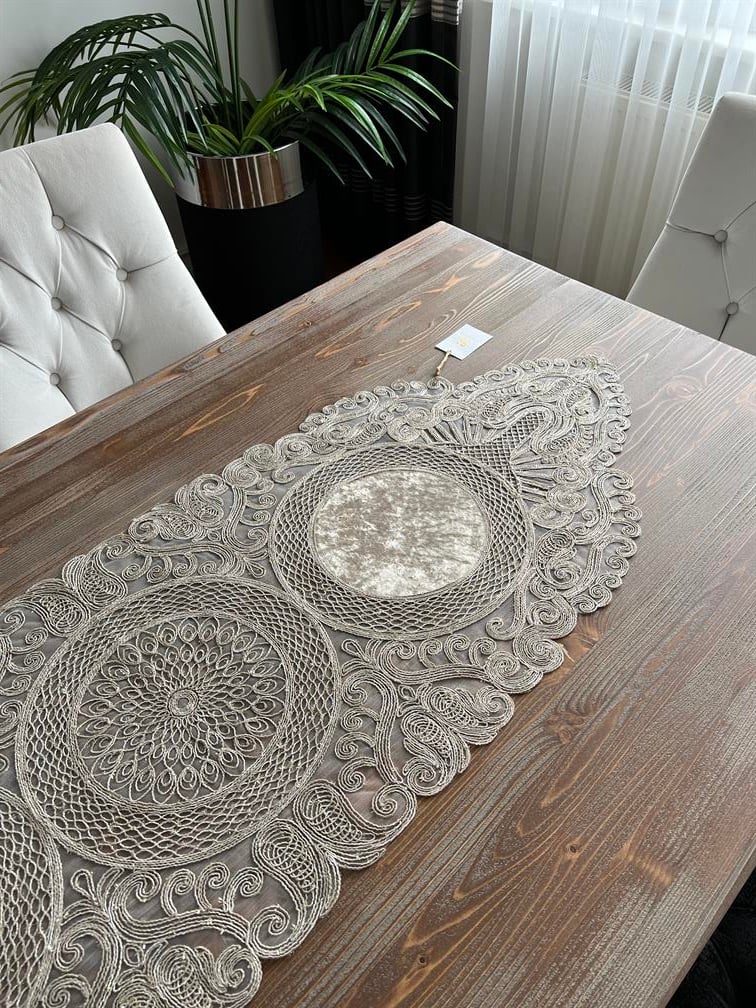 Violet Model 5 Parça Salon Örtü Takımı Cappucino
