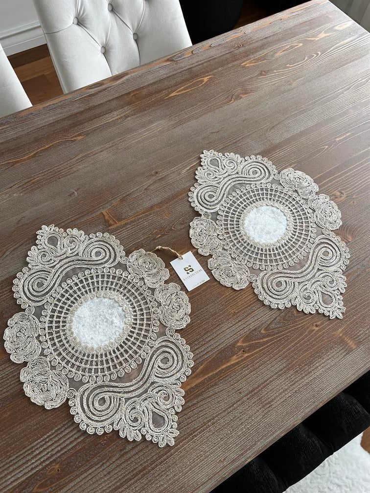 Yasmin Model 5 Parça Salon Örtü Takımı Kırıkbeyaz