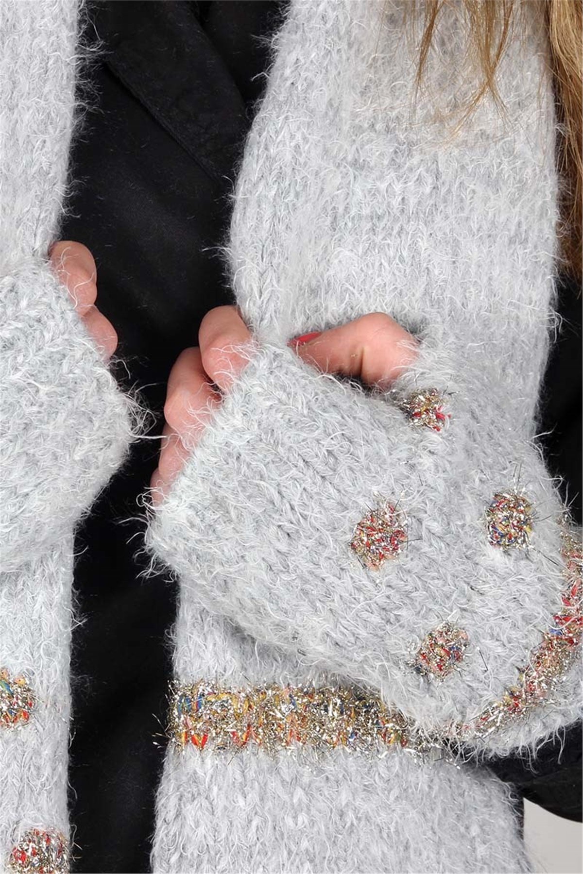  Exclusive Serisi Soft Kadın Atkı Bere Eldiven Takımı 30201 - Gri