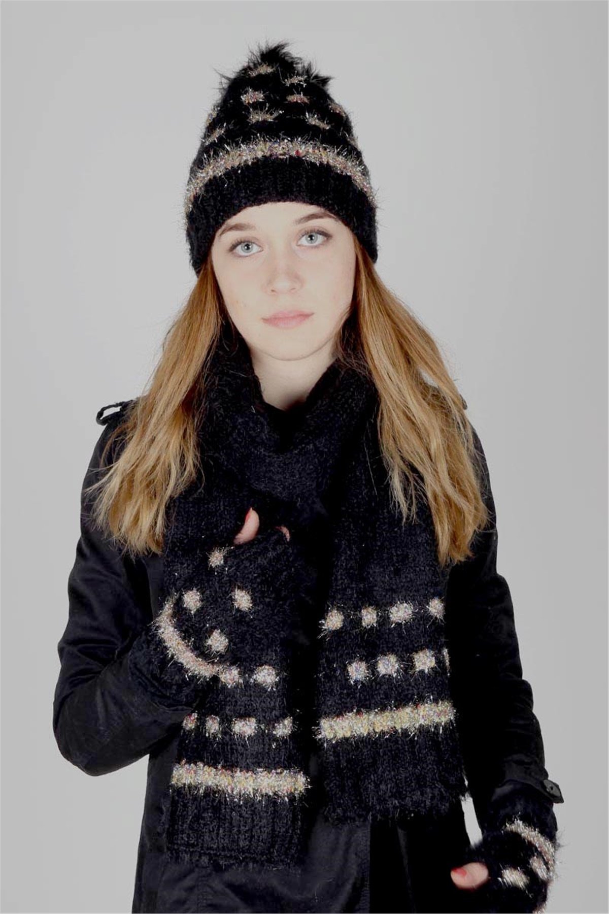  Exclusive Serisi Soft Kadın Atkı Bere Eldiven Takımı 30201 - Siyah