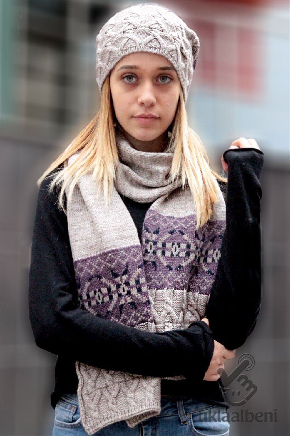 Bayan Atkı Bere İkili Takım - Bej - Fonem 13555-2