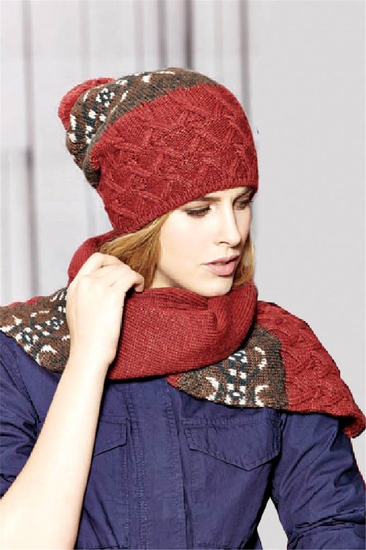 Bayan Atkı Bere İkili Takım - Bej - Fonem 13555-2