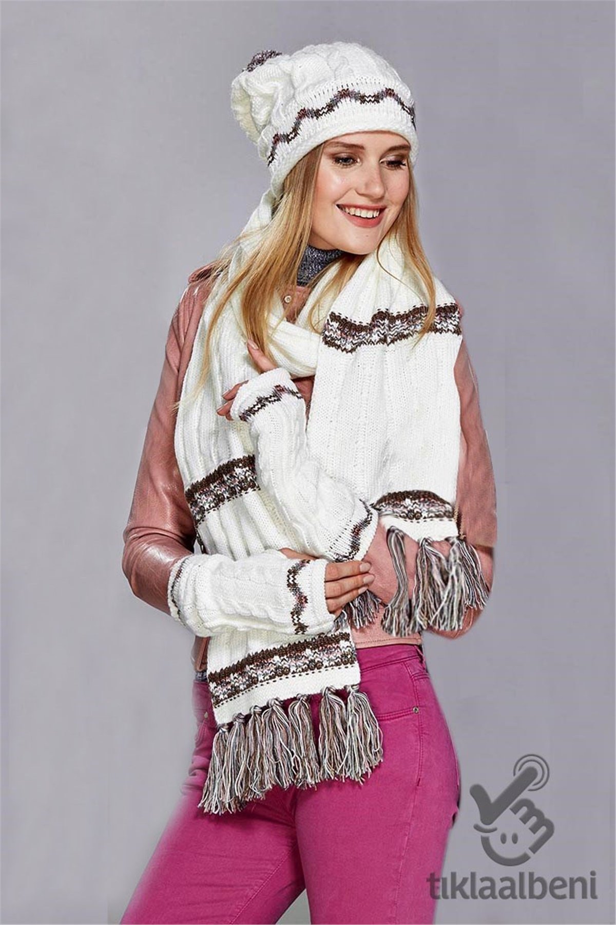 Fonem Milan Bayan Atkı Bere Eldiven Takımı - Ekru