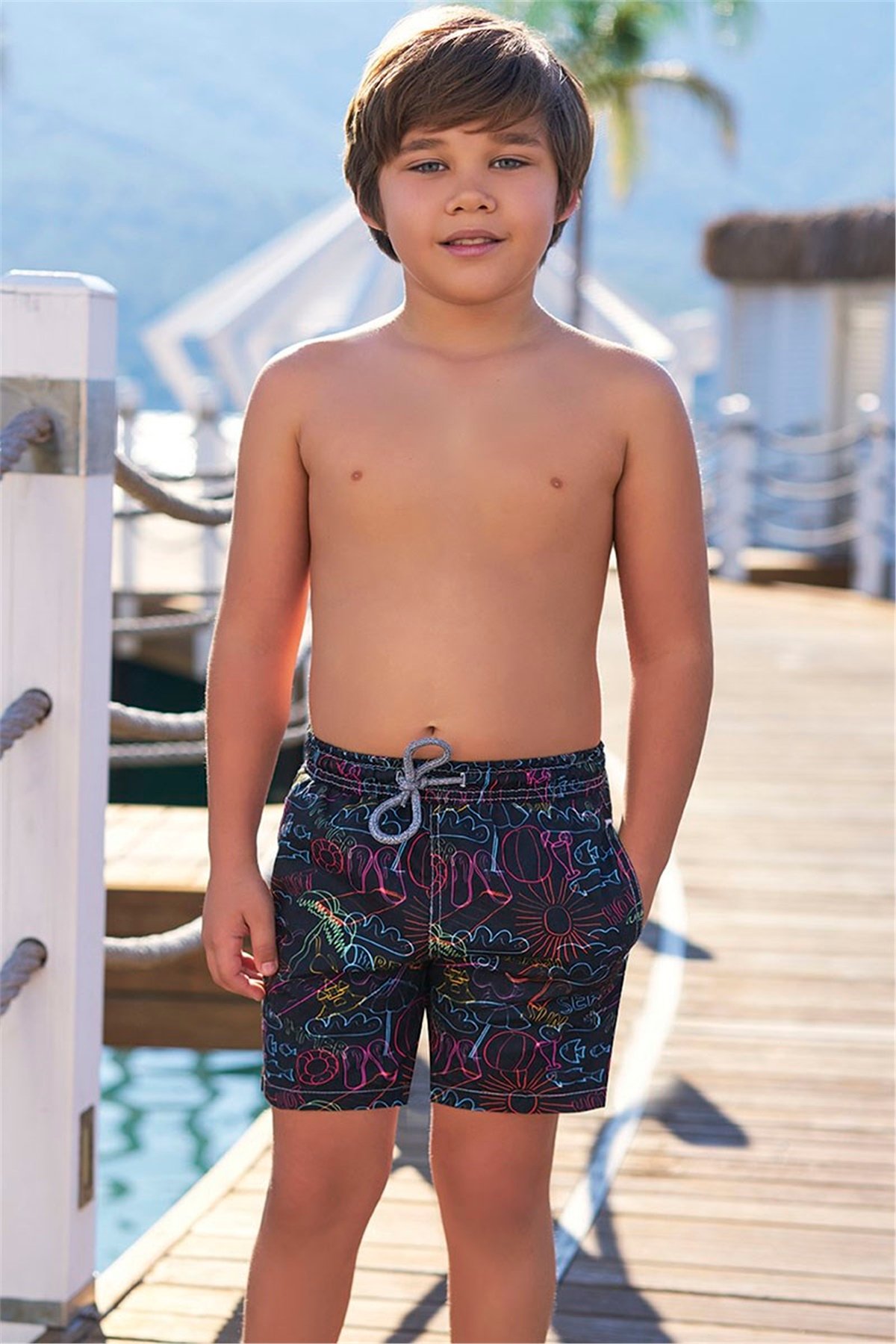 3-12 Yaş Desenli Çocuk Deniz Şortu G1002