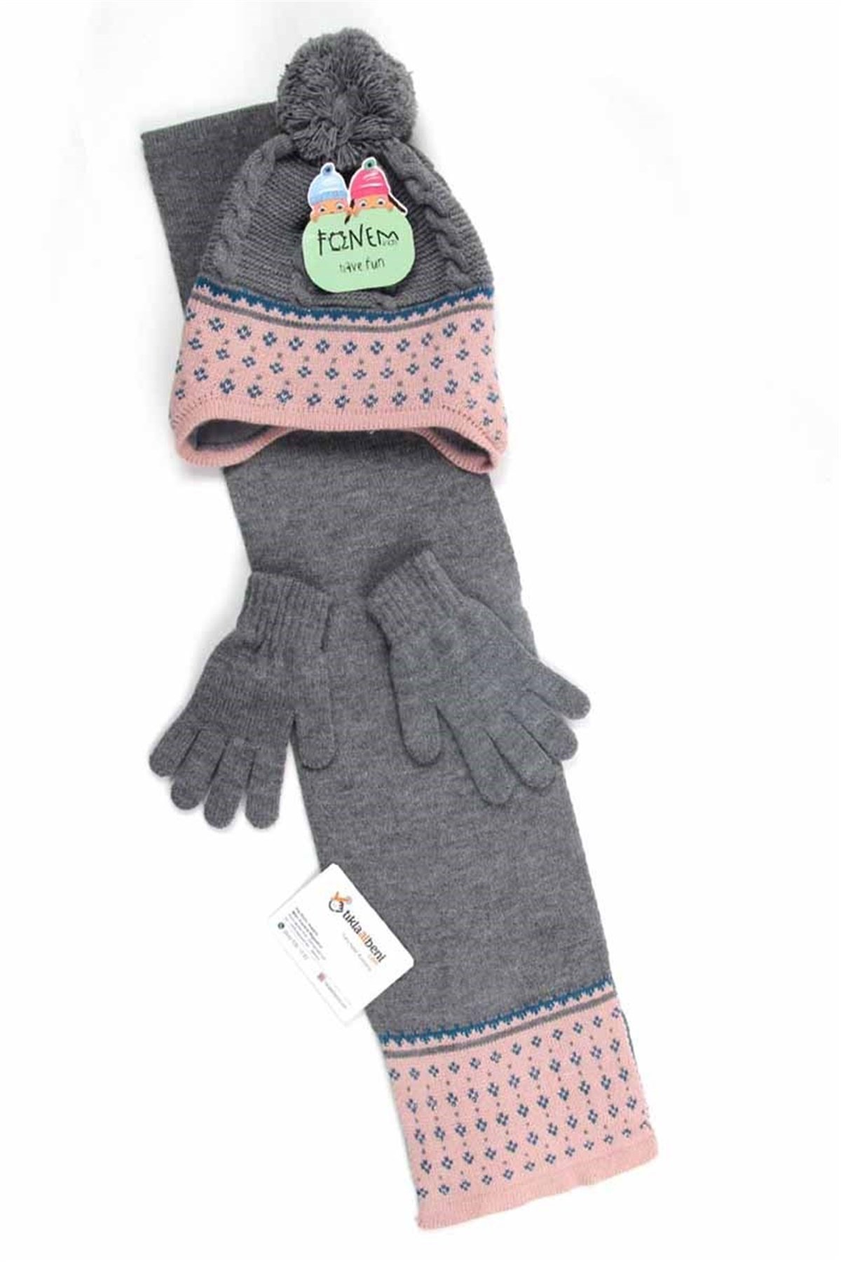 4-7 Yaş Unisex Çocuk Atkı Bere Eldiven Takımı - 5096