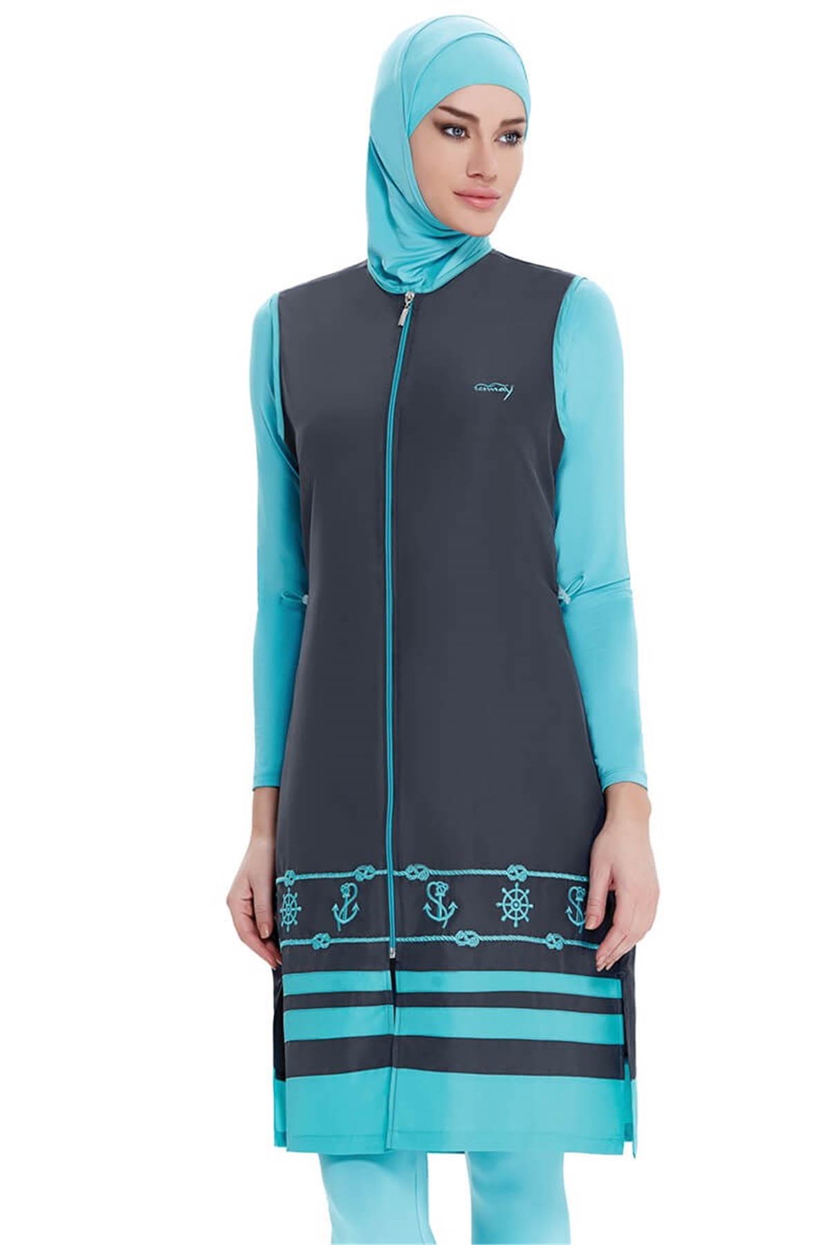 Tam Tesettür Mayo Yelekli Jile Takımı Haşema, Adasea 22090 - Antrasit
