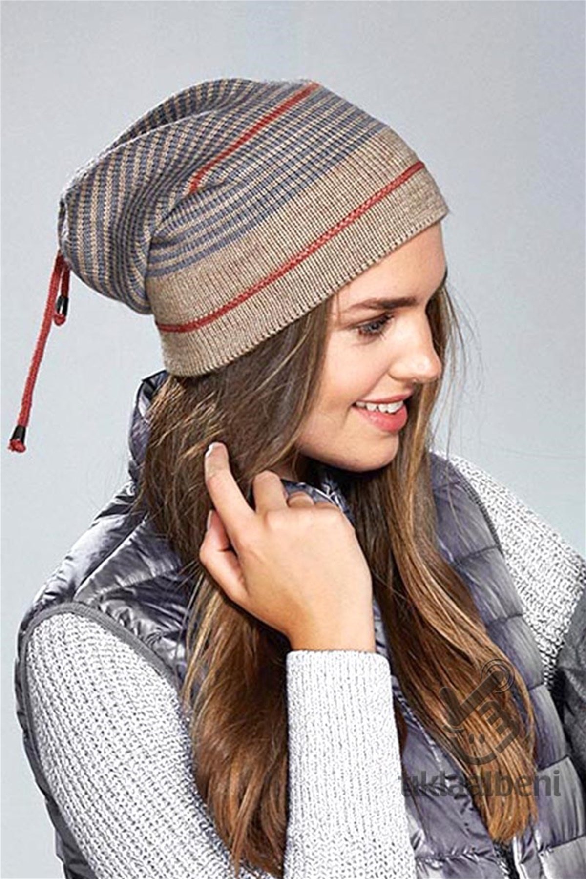 Arkası İpli Bayan Bere - Groppa 12387 Bej