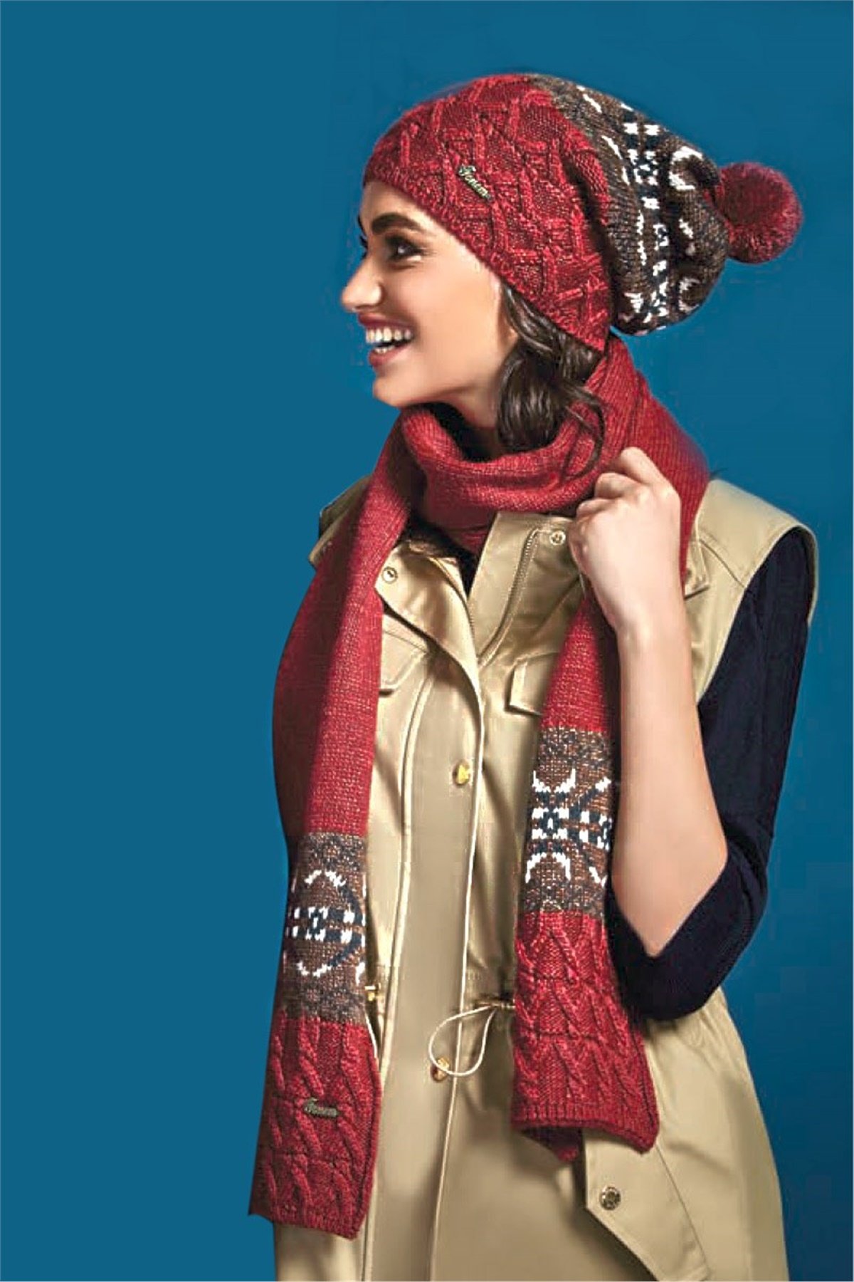 Bayan Atkı Bere İkili Takım - Bej - Fonem 13555-2