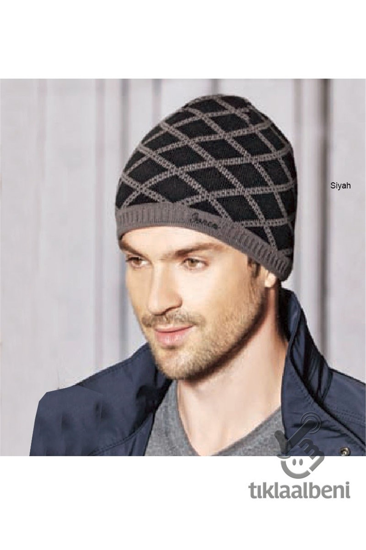 Basic Kareli Erkek Bere - Fonem 12160 - Siyah, Gri