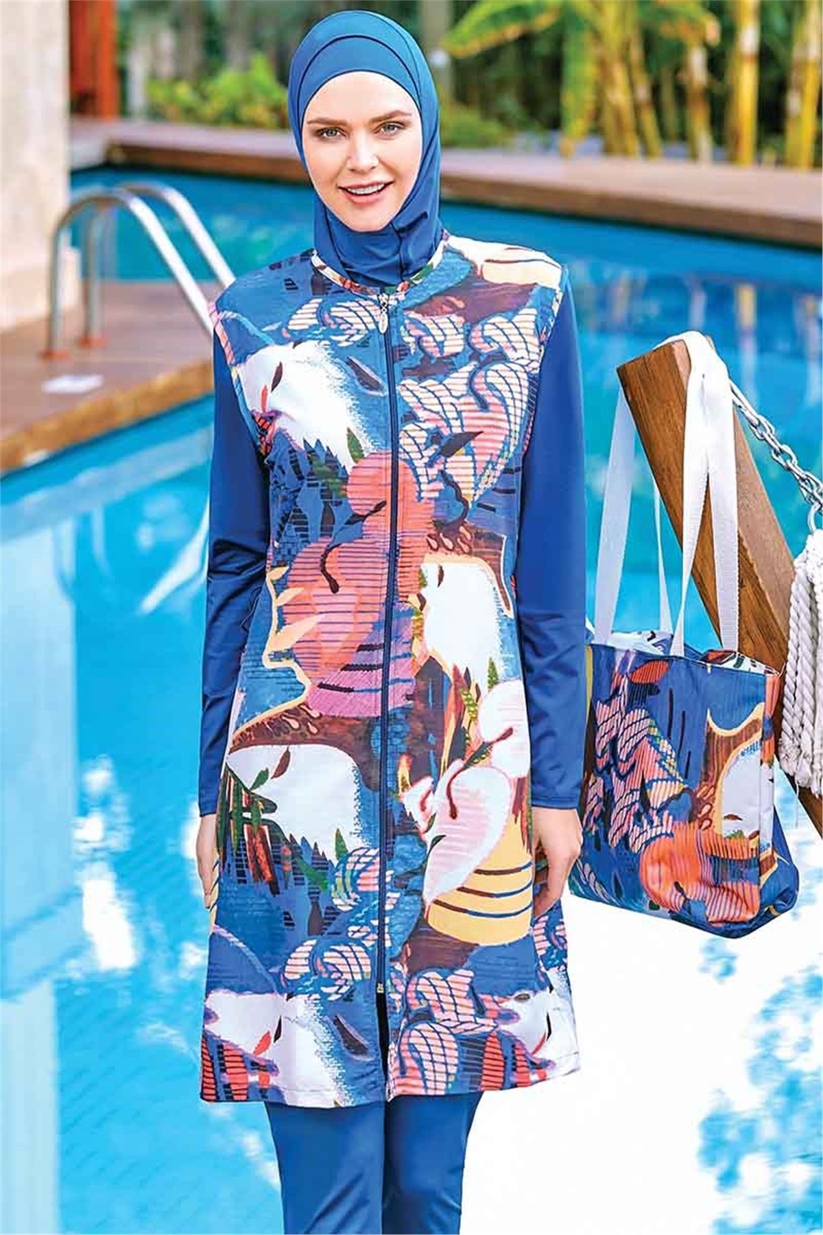 Akdeniz Serisi Jileli Tesettür Mayo Adesea 1202042 Açık Lacivert