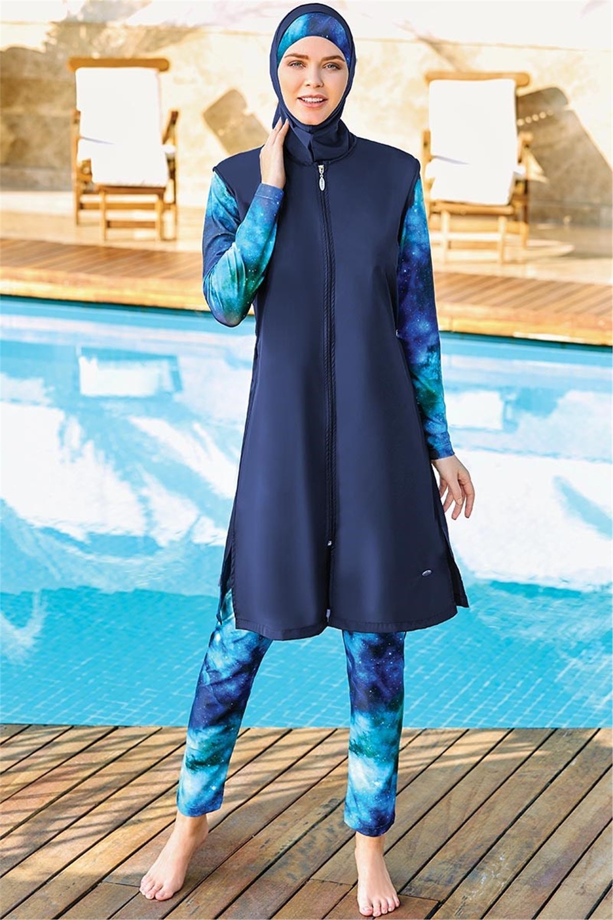 Akdeniz Serisi Jileli Tesettür Mayo Adesea Galaksi 1202041 Koyu Lacivert