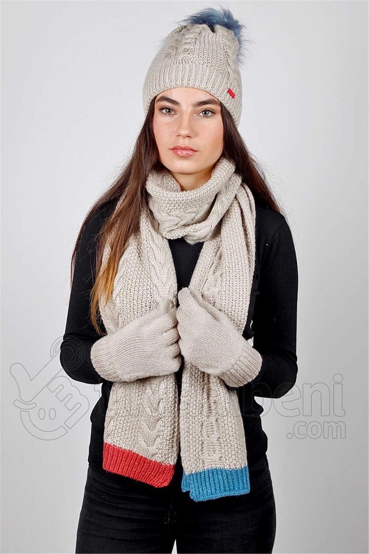 Angel Atkı Bere Eldiven Takımı FO-3071 Bej