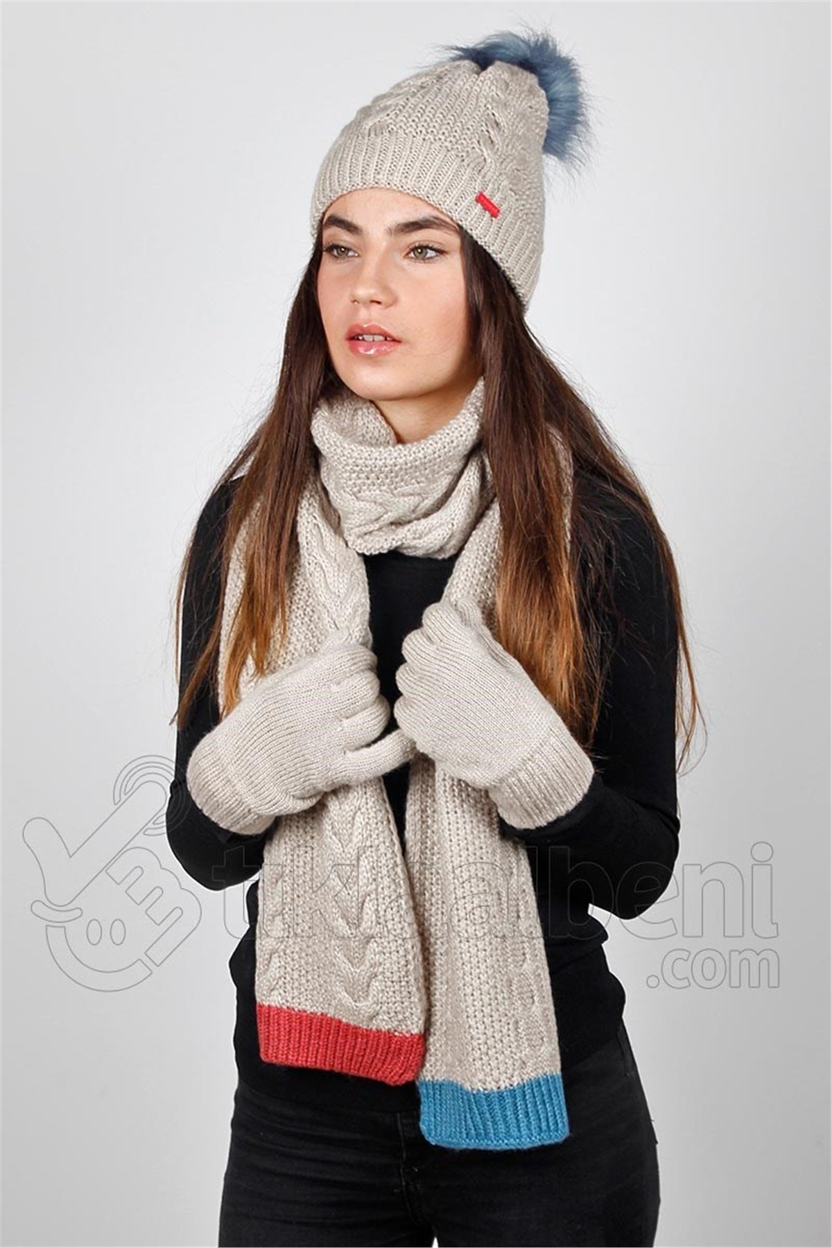 Angel Atkı Bere Eldiven Takımı FO-3071 Bej