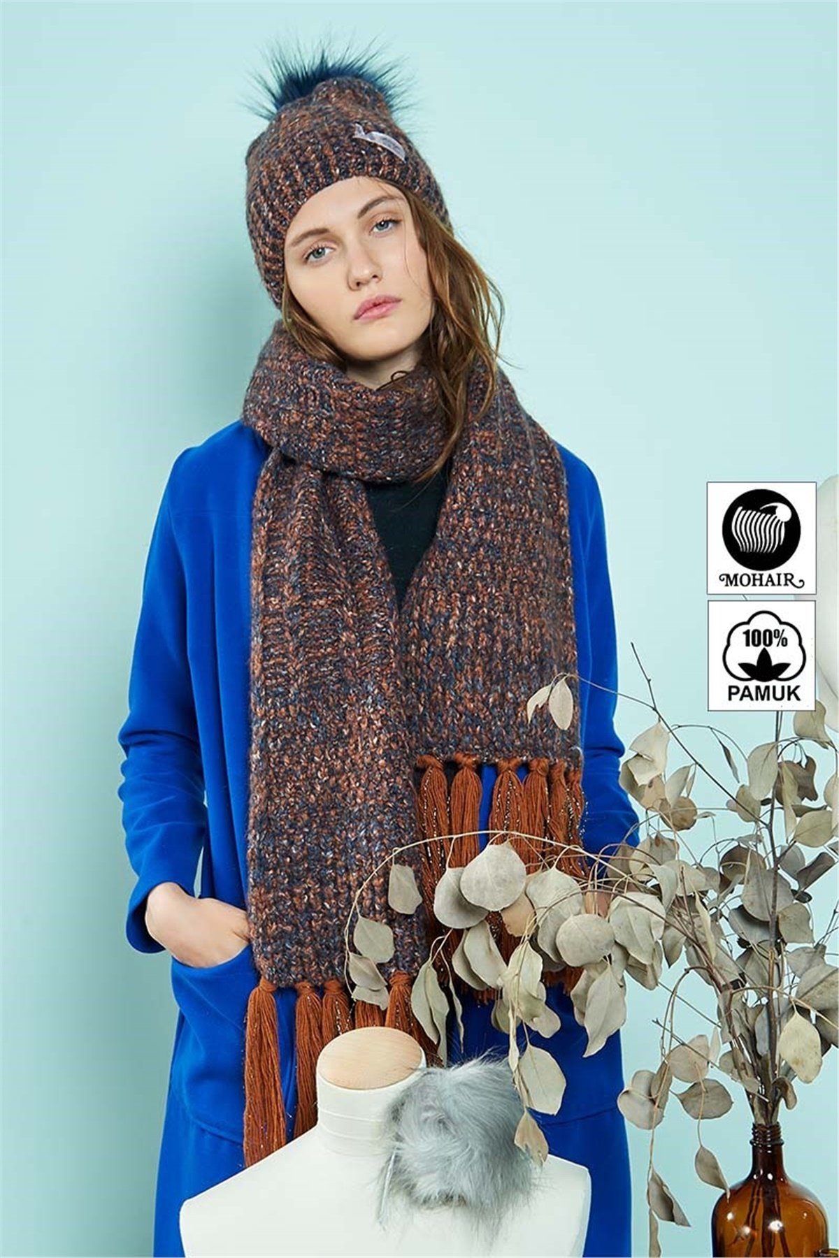 Bayan Atkı Bere Eldiven Üçlü Set - Sonbahar RO-3069