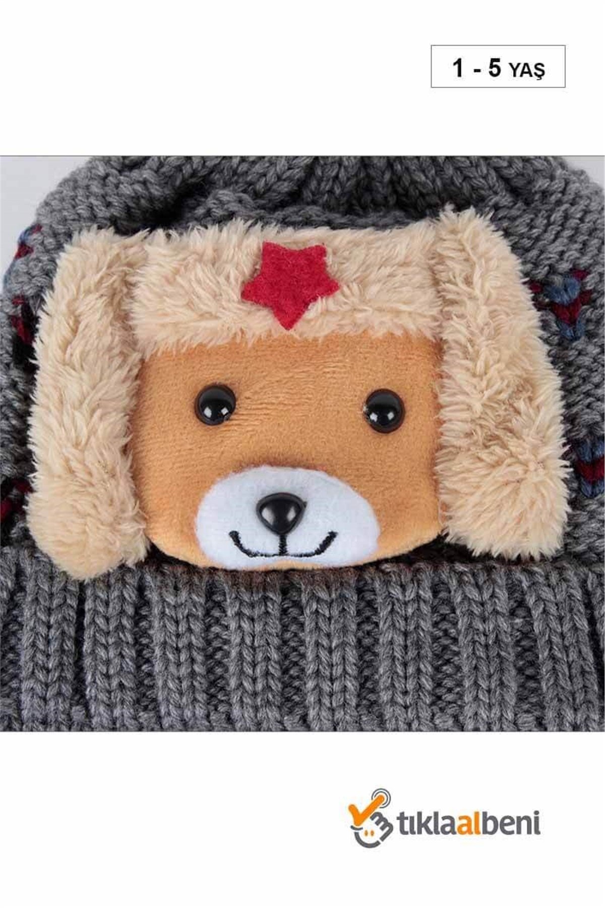 Ayıcıklı Erkek Bebek Bere Boyunluk Eldiven Takım SV-55604