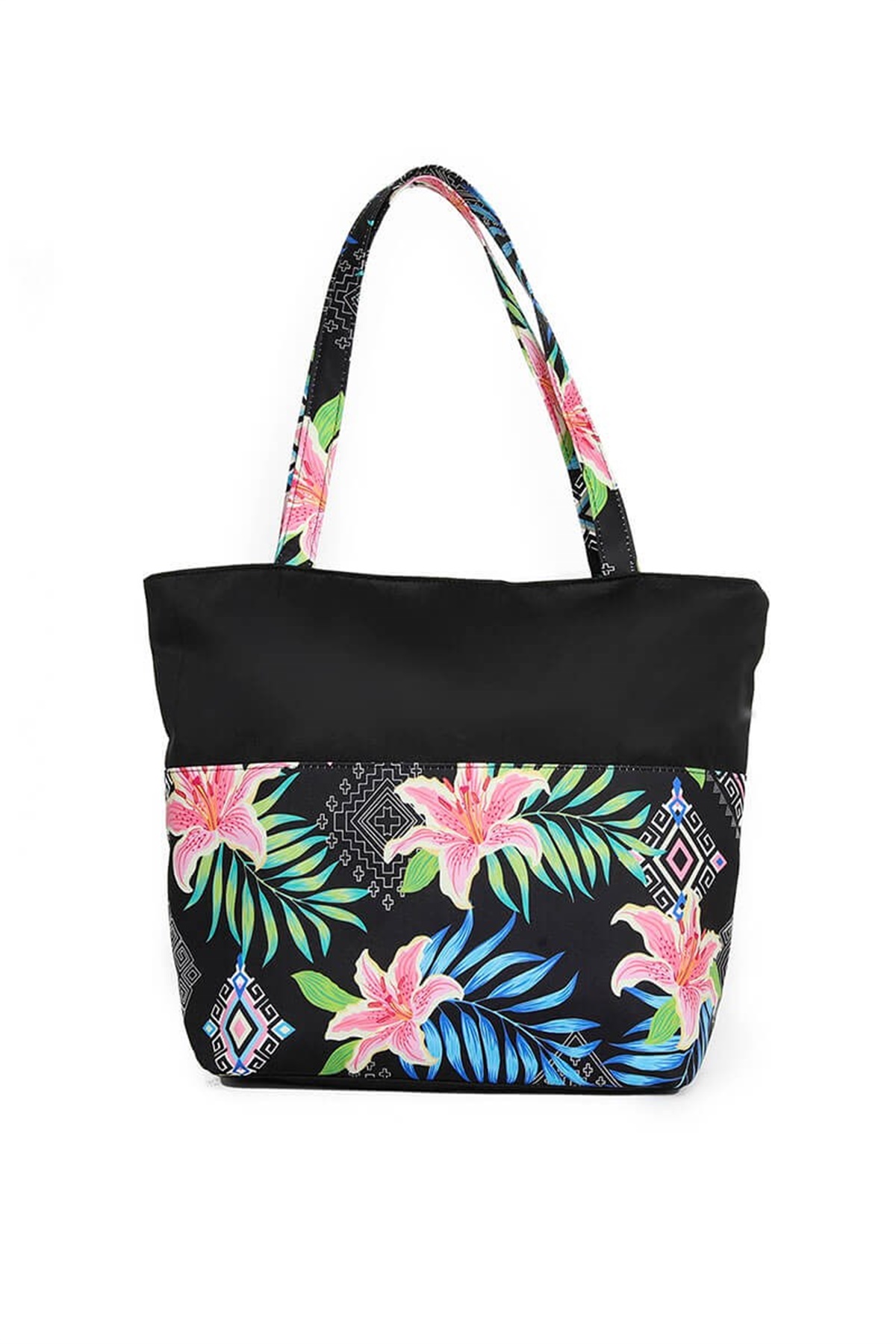 Bahar Temalı Plaj Çantası A624 - Siyah 