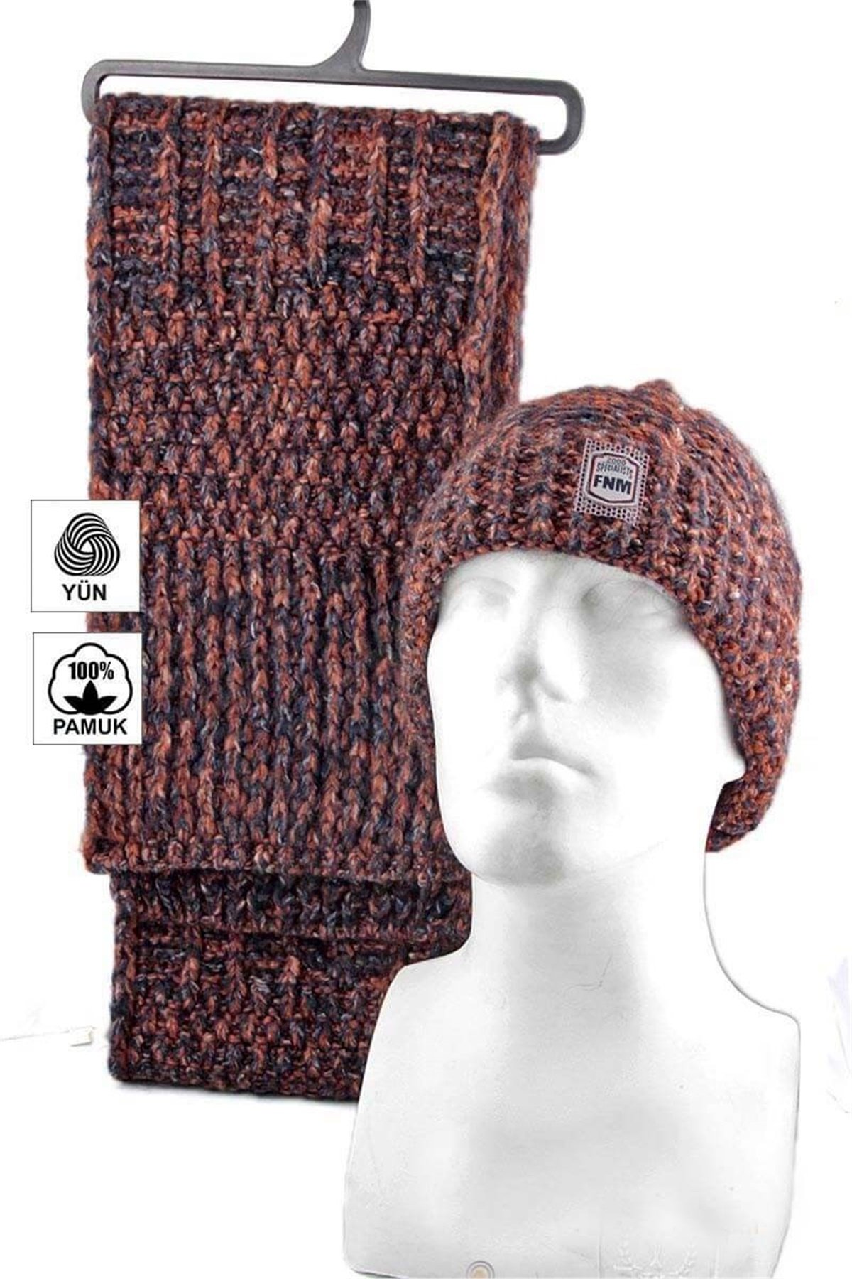 Bansko Kahverengi Erkek Atkı Bere Takımı, Yün Atkı Bere 3575