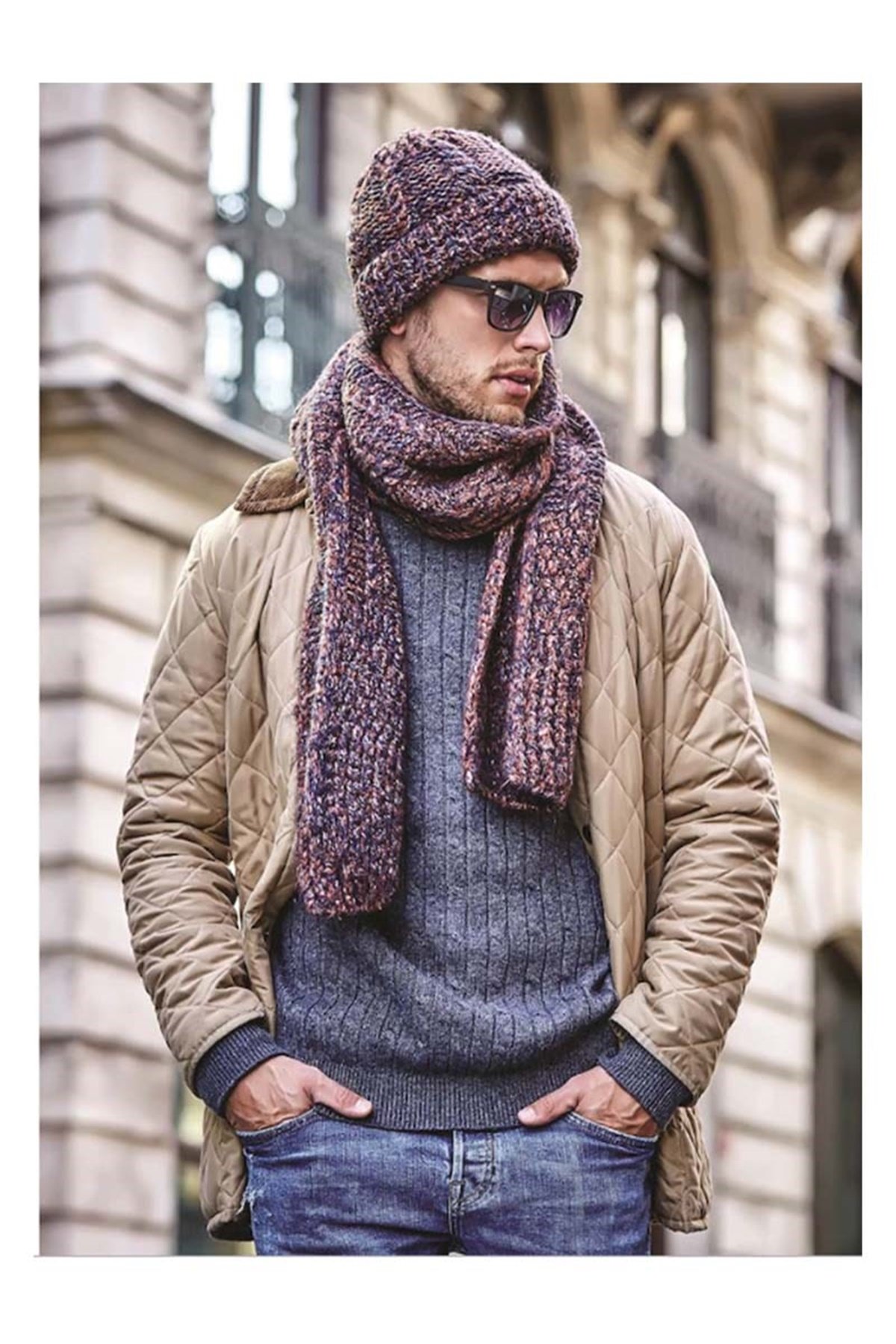 Bansko Lacivert Erkek Atkı Bere Takımı, Yün Atkı Bere FO-3575