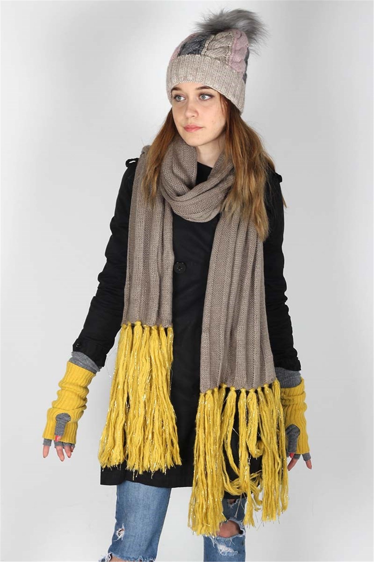 Bayan Atkı Bere Eldiven Takımı Amsterdam 14607 Özel Kombin