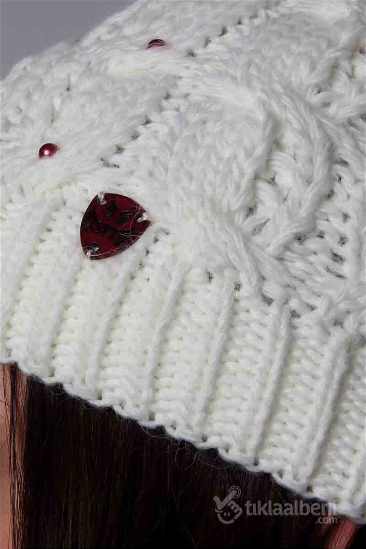 Bayan Atkı Bere Eldiven Üçlü Set - Beyaz