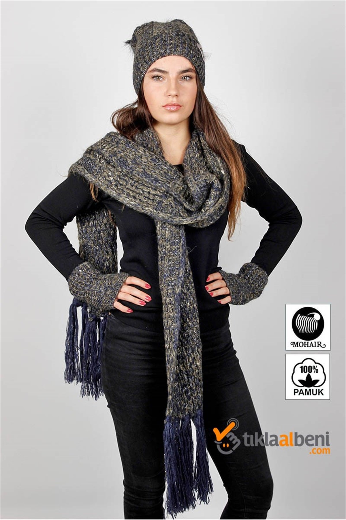 Bayan Atkı Bere Eldiven Üçlü Set - Sonbahar RO-3069-2