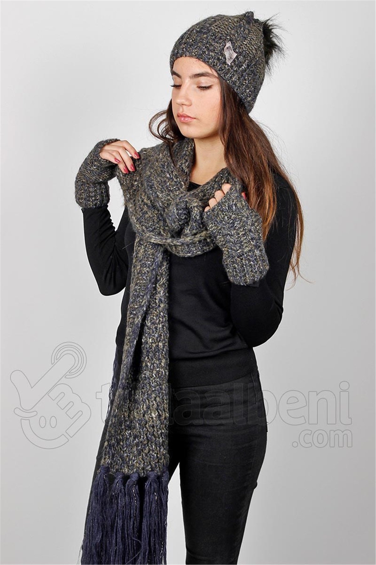 Bayan Atkı Bere Eldiven Üçlü Set - Sonbahar RO-3069-2