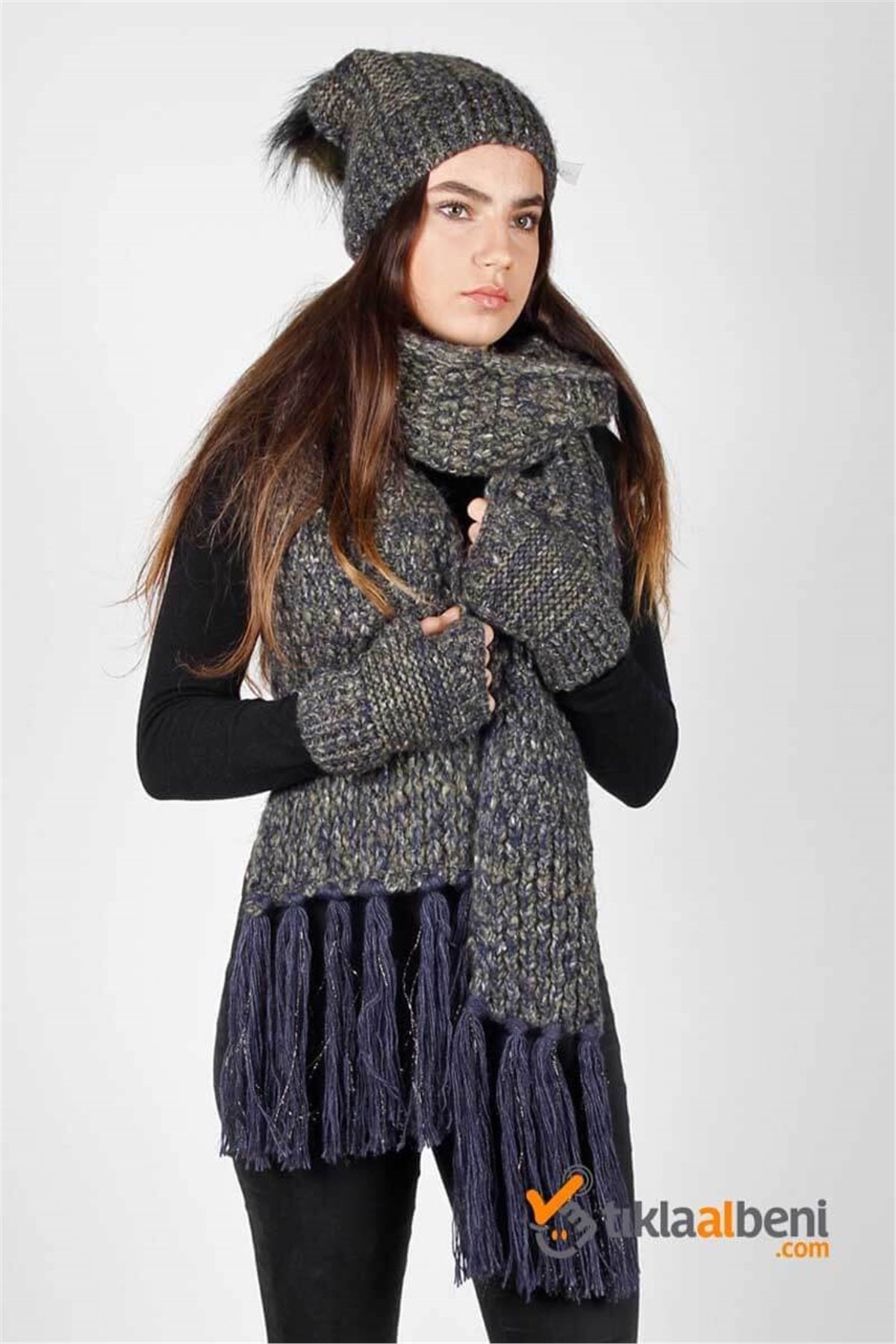 Bayan Atkı Bere Eldiven Üçlü Set - Sonbahar RO-3069-2