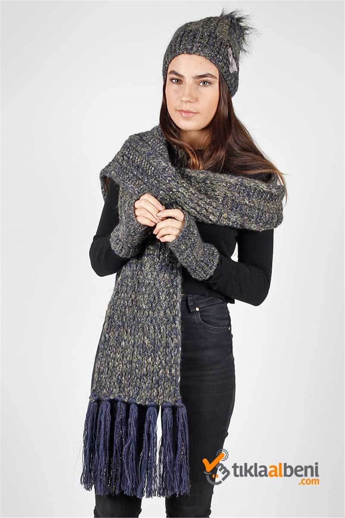 Bayan Atkı Bere Eldiven Üçlü Set - Sonbahar RO-3069-2