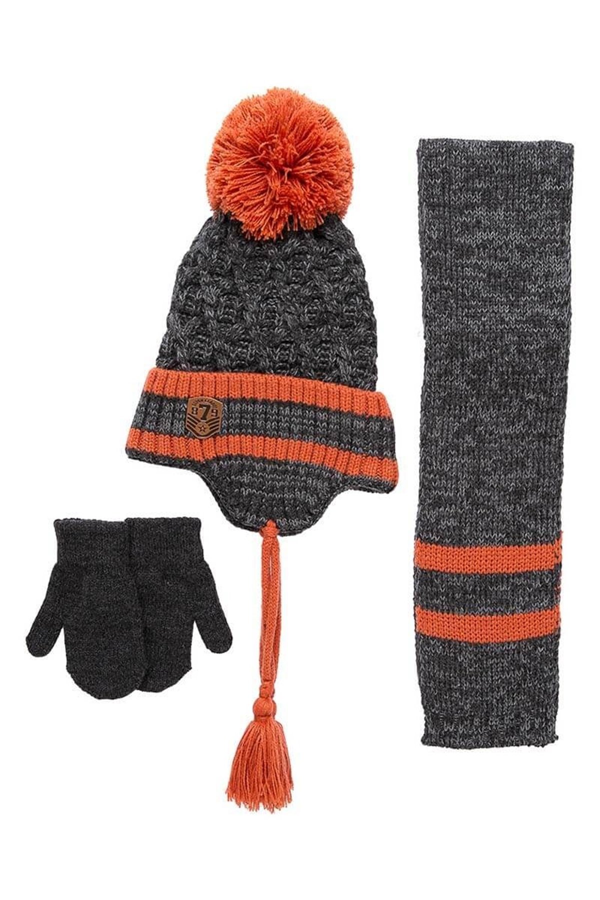 Brown 1-4 Yaş Erkek Çocuk Atkı Bere Eldiven Takımı K9929 - Antrasit