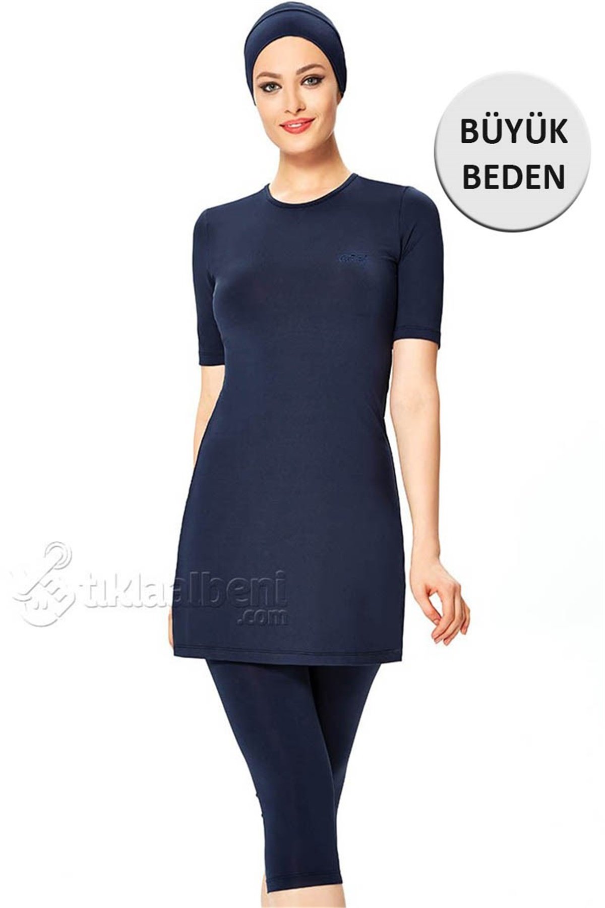 Büyük Beden Havuz Tesettür Mayo Tesmay 22098 - Açık Lacivert
