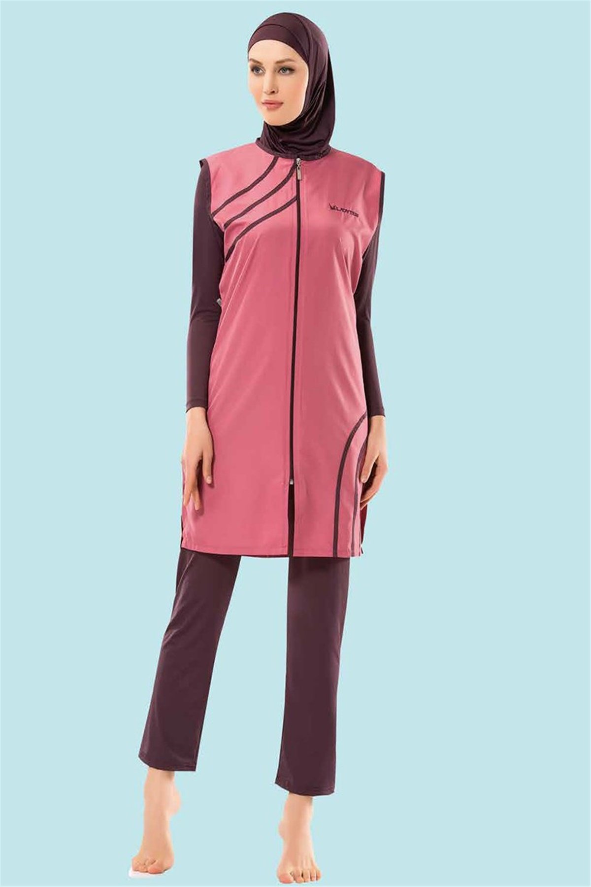 Büyük Beden Yelekli Tesetür Mayo Ladytes 70765 Gül Kurusu