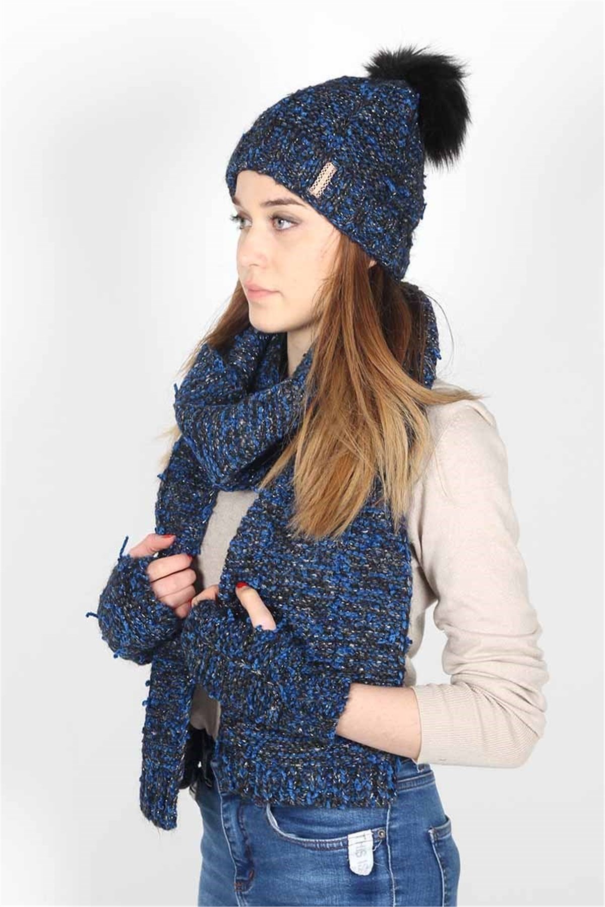 Calandra  Exclusive Serisi Bayan Atkı Bere Seti 3079 - Lacivert