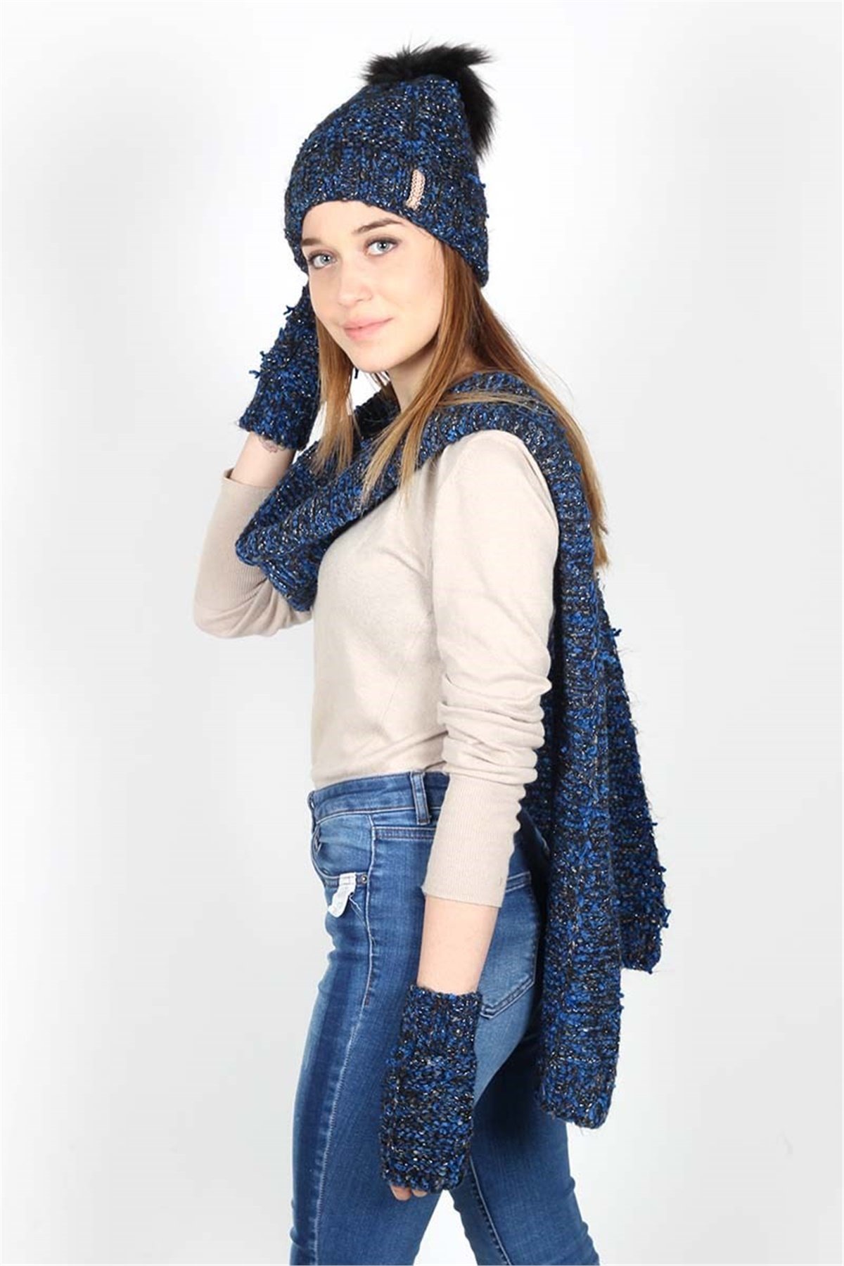 Calandra  Exclusive Serisi Bayan Atkı Bere Seti 3079 - Lacivert