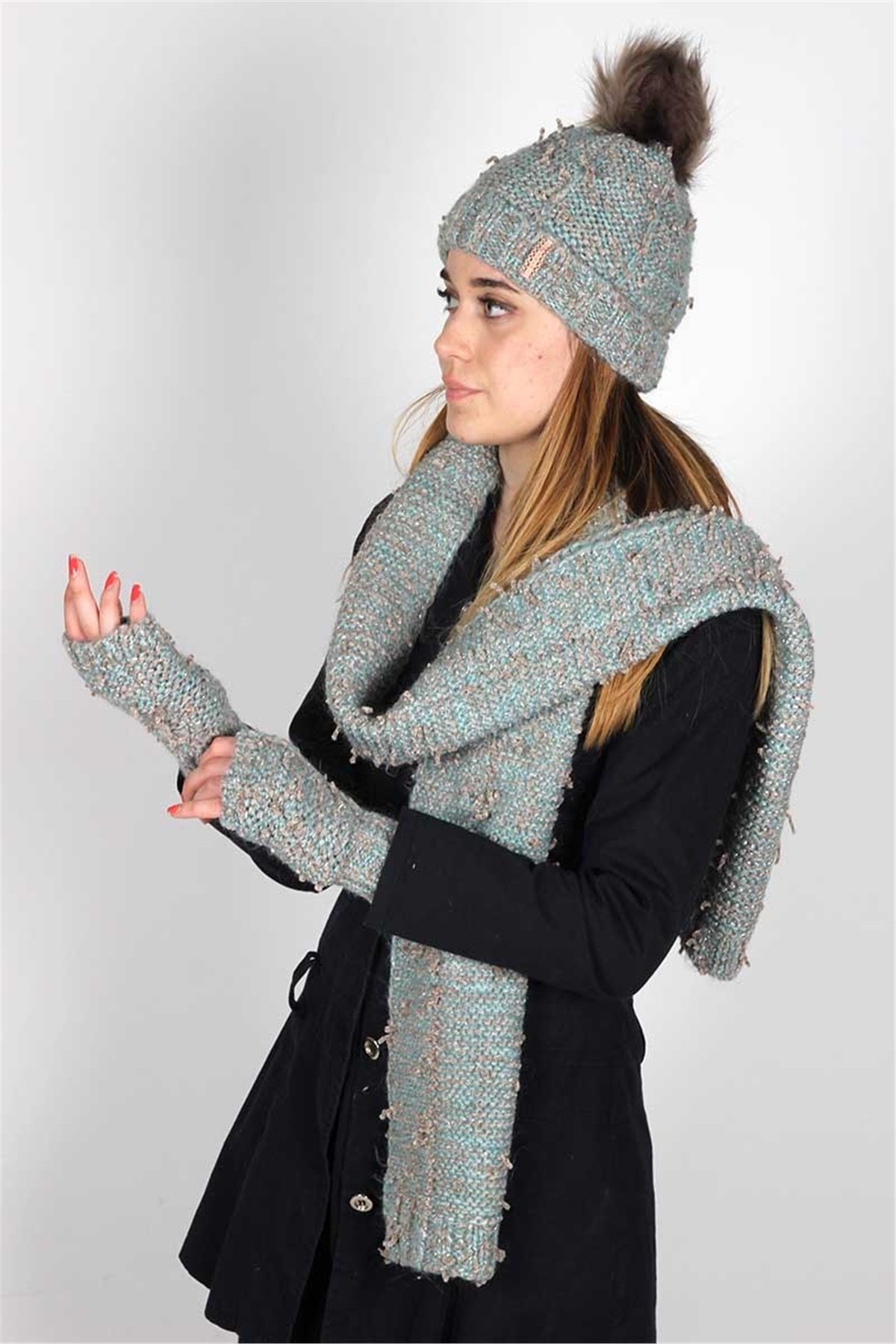 Calandra  Exclusive Serisi Bayan Atkı Bere Seti 3079 - Mint