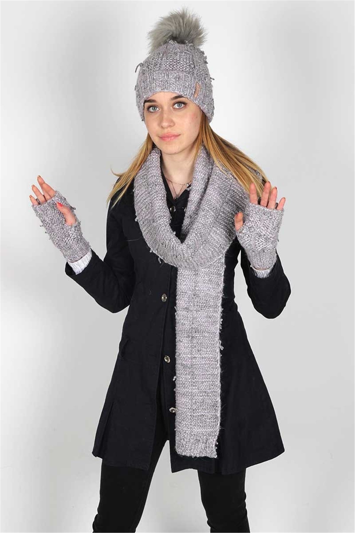 Calandra Exclusive Serisi Kadın Atkı Bere Seti 3079 - Gri