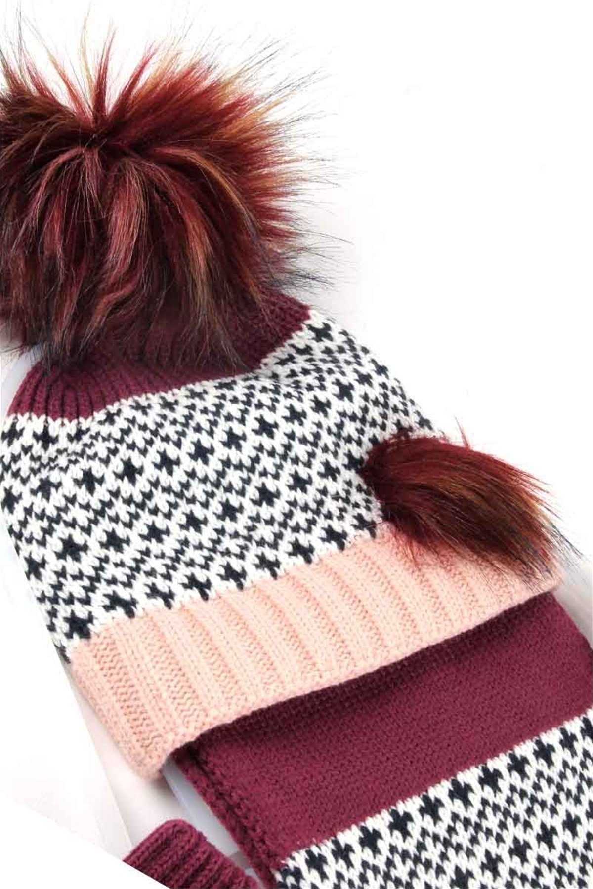 Chery Kız Çocuk Atkı Bere Mürdüm Eldiven Takımı, Hardal 8 / 12 Yaş