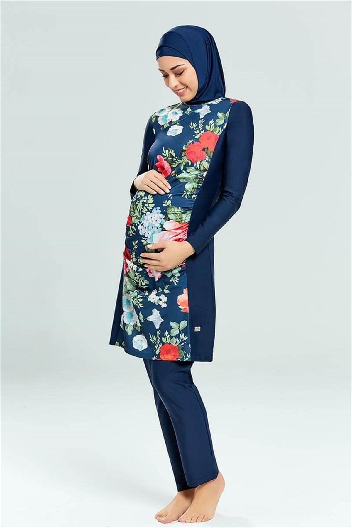 Çiçek Desenli Hamile Tesettür Mayo Adasea Lacivert