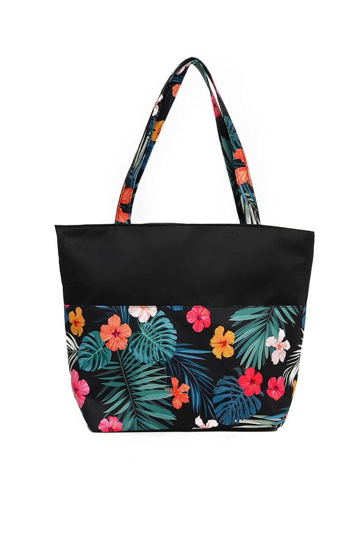 Çiçekli Plaj Çantası A623 - Siyah 