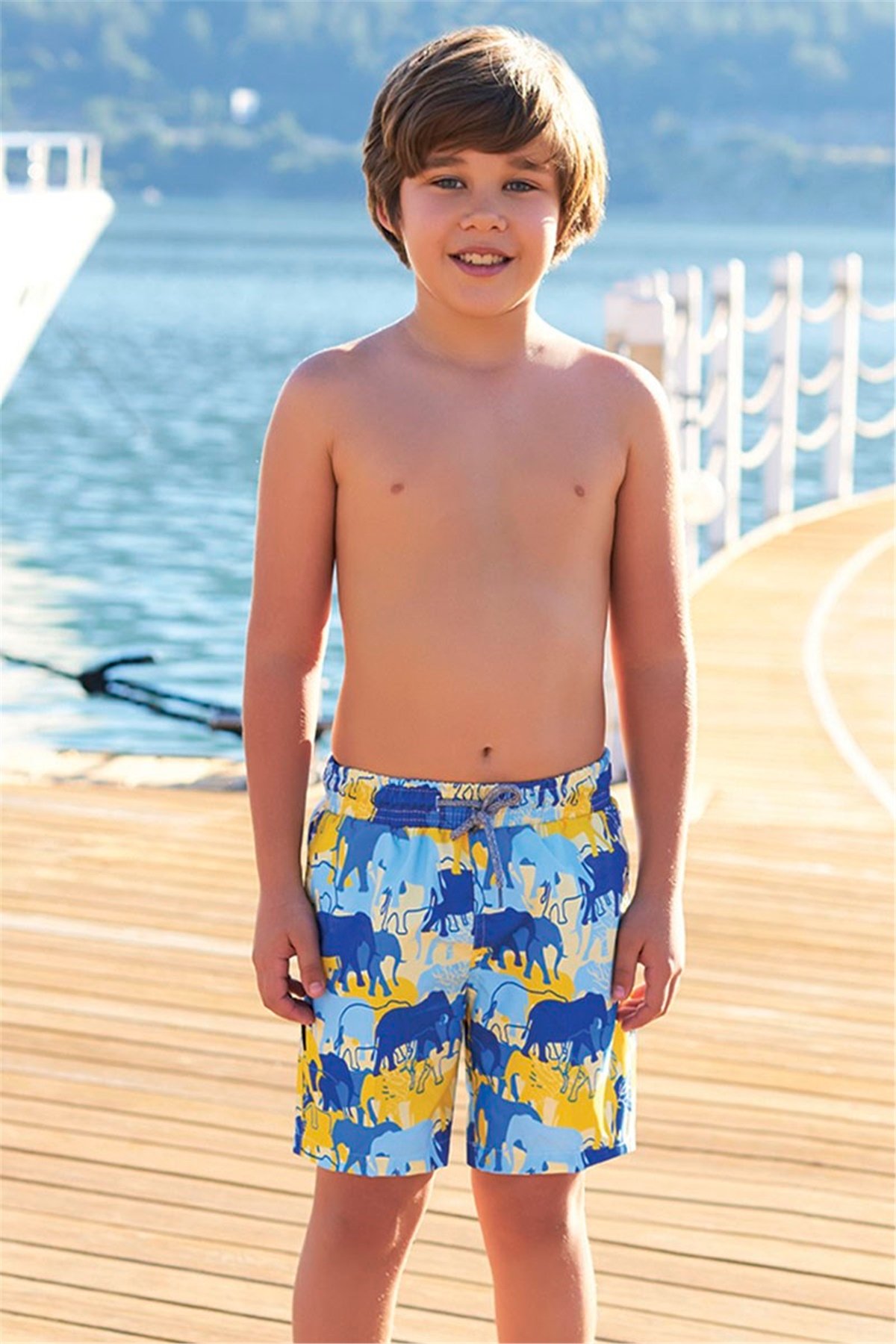 Coary Erkek Çocuk Fil Baskılı Deniz Şortu  G1077