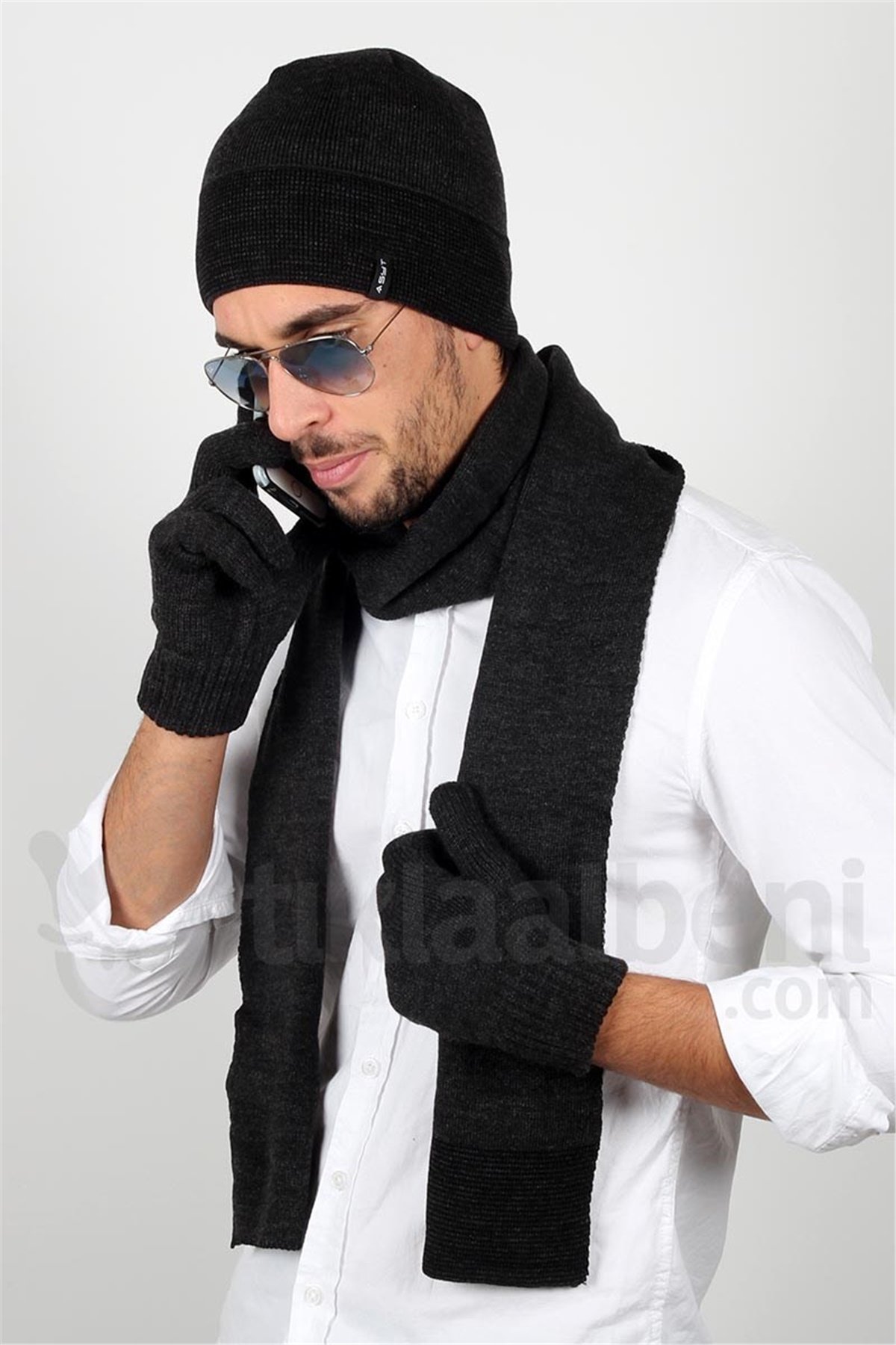 Cruise Erkek Atkı Bere Eldiven Takımı ET18981 - Koyu Antrasit