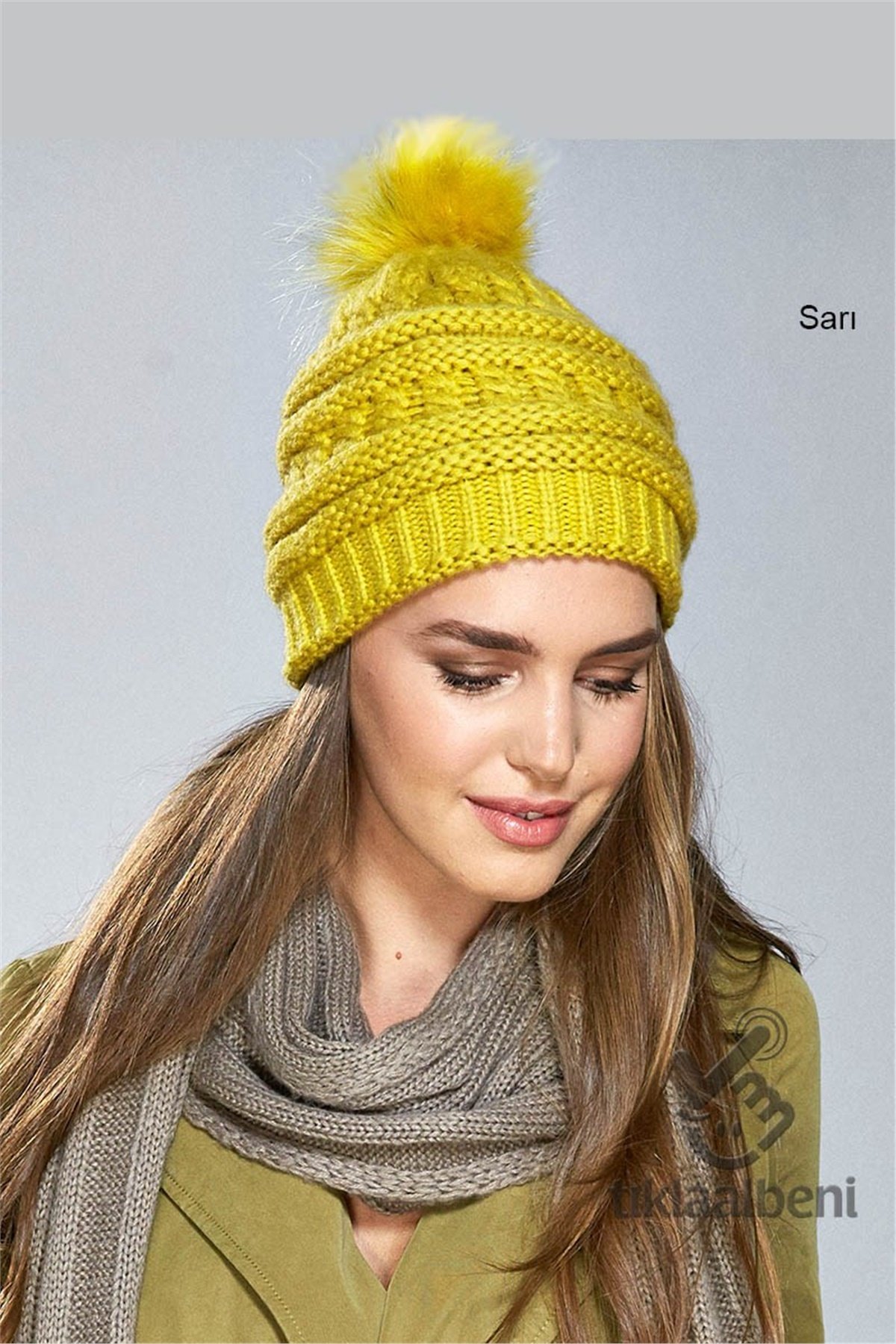 Çift Katlı Kürk Ponponlu Bayan Fox Bere - Fox 12358