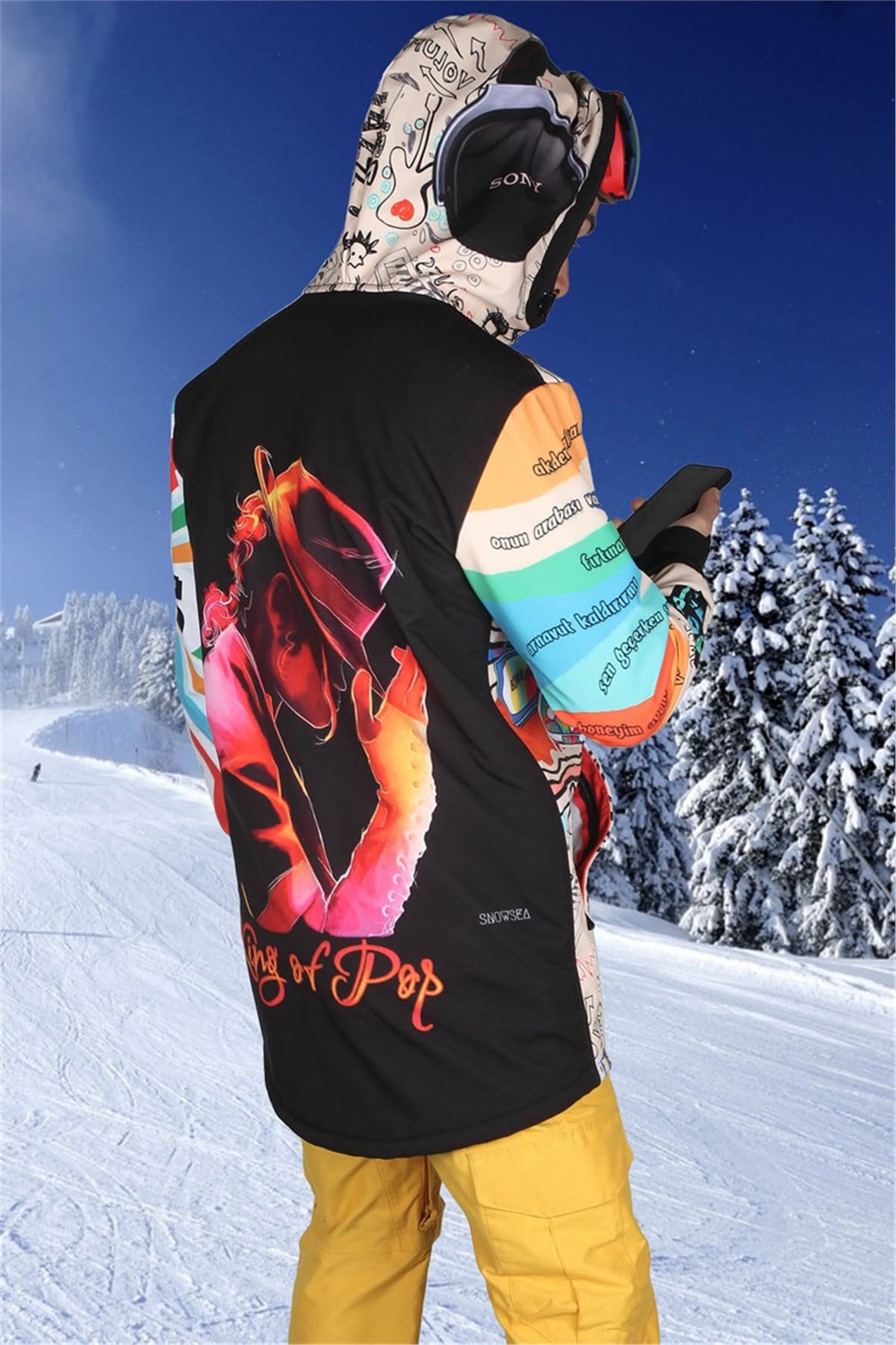 Doksanlar Temalı Outdoor Mont, Kayak ve Snowboard Montu Ön Fermuarlı