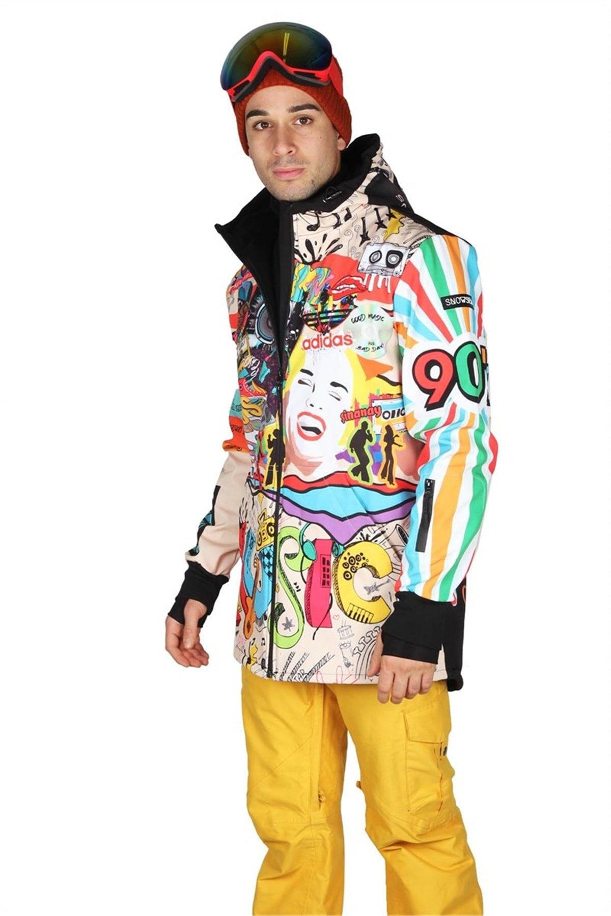 Doksanlar Temalı Outdoor Mont, Kayak ve Snowboard Montu Ön Fermuarlı