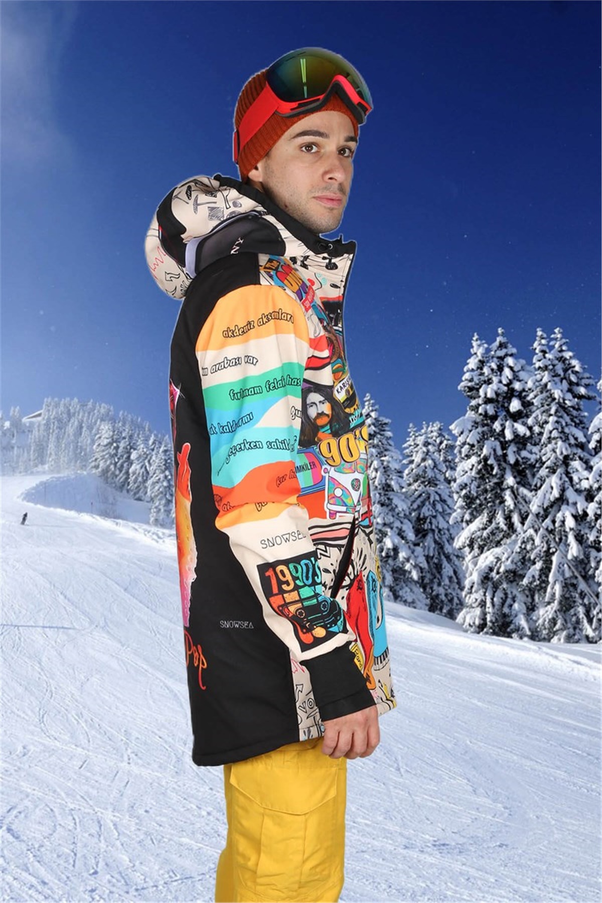 Doksanlar Temalı Outdoor Mont, Kayak ve Snowboard Montu Ön Fermuarlı