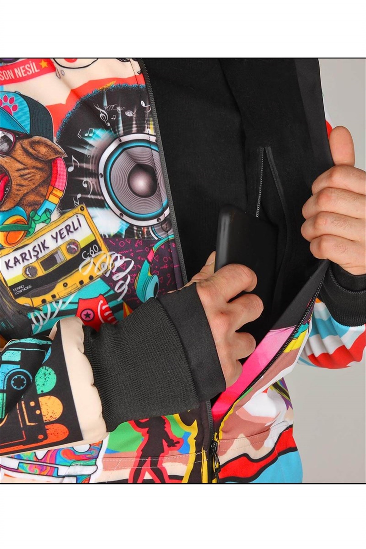 Doksanlar Temalı Outdoor Mont, Kayak ve Snowboard Montu Ön Fermuarlı